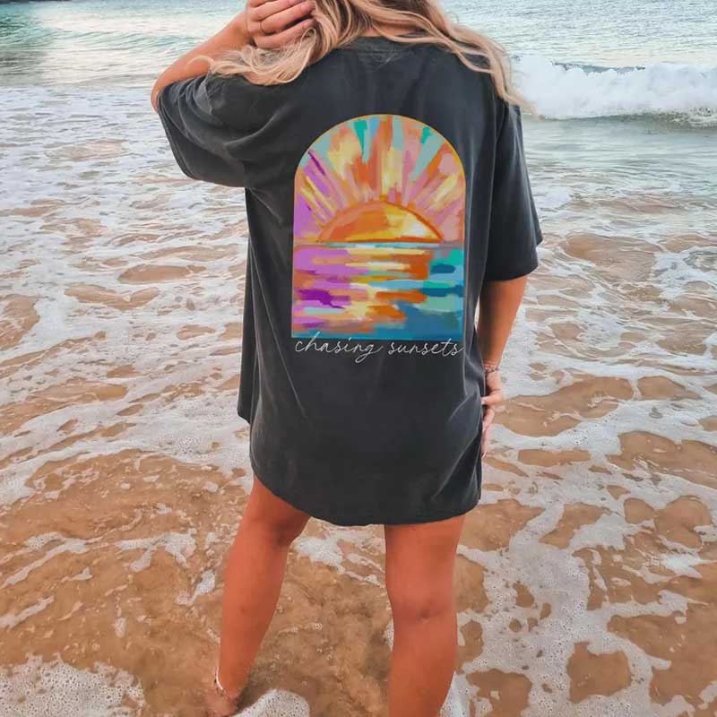 Coconut Girl Sunset Summer Vibes Surf T-Shirt