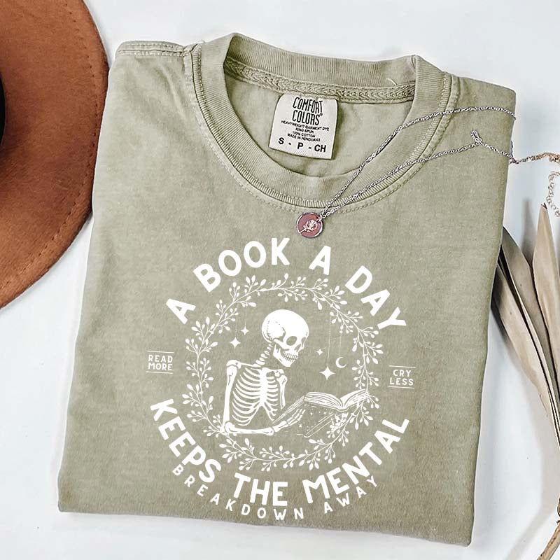 A Book a Day Skeleton Floral T-Shirt