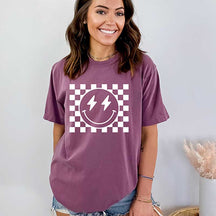 Comfort Colors Checkered Pattern Smile Face T-Shirt
