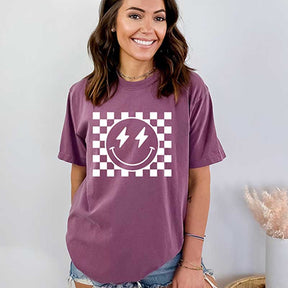 Comfort Colors Checkered Pattern Smile Face T-Shirt