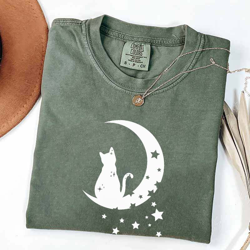 Floral Moon Cat T-Shirt