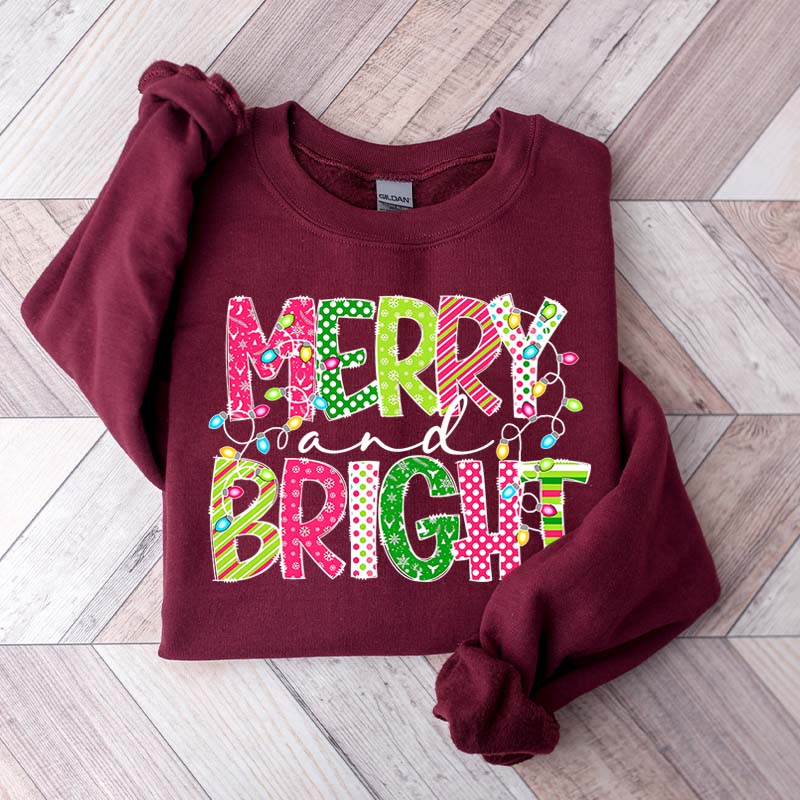 Merry and Bright Cute Family Christmas Sweatshirt
