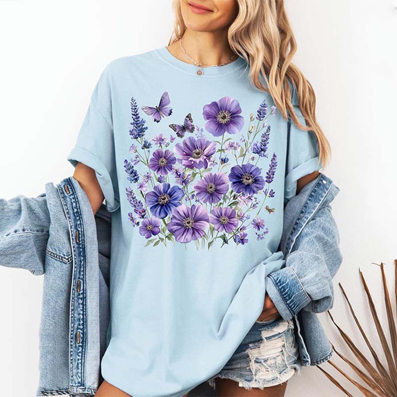 Lavender Floral Butterfly Garden T-Shirt