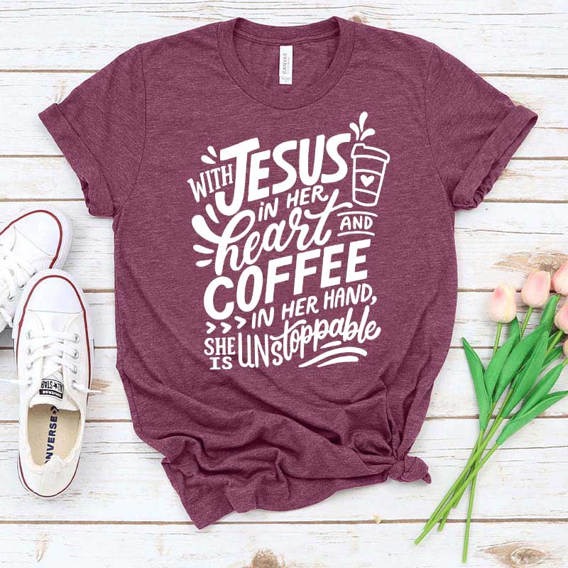 With Jesus In Her Heart And Coffee In Her Hand T-Shirt