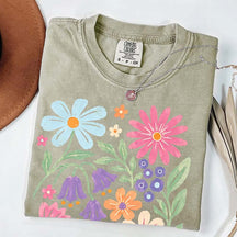 Retro Floral Vintage Folk Art Flower Boho Pink Flowers T-Shirt