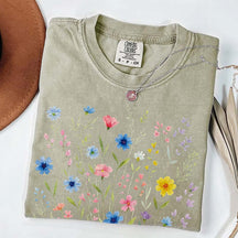 Wildflowers Vintage Blue Style T-Shirt