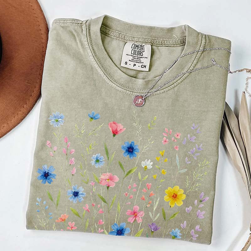 Wildflowers Vintage Blue Style T-Shirt
