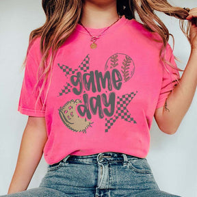 Checkered Star Sports Baseball Game Day T-Shirt