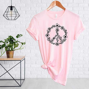 Peace Sign Graphic Floral T-Shirt