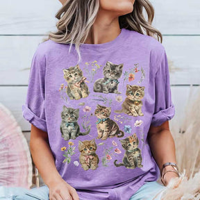 Comfort Colors Retro Kitten Cat Flowers T-Shirt