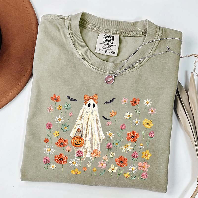 Coquette Floral Ghost Wildflowers Cute T-Shirt