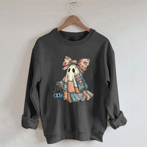 Retro Halloween Blue Denim Ghost Sweatshirt