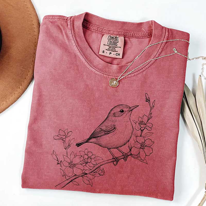 Botanical Bird Graphic T-Shirt