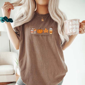 Cozy Season Autumn Leaf Book Lover T-Shirt