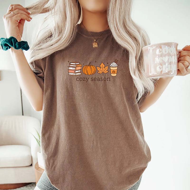 Cozy Season Autumn Leaf Book Lover T-Shirt