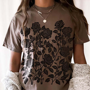 Vintage Linocut Flower Block Print Roses T-Shirt