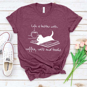 Funny Cats and Books Design T-Shirt