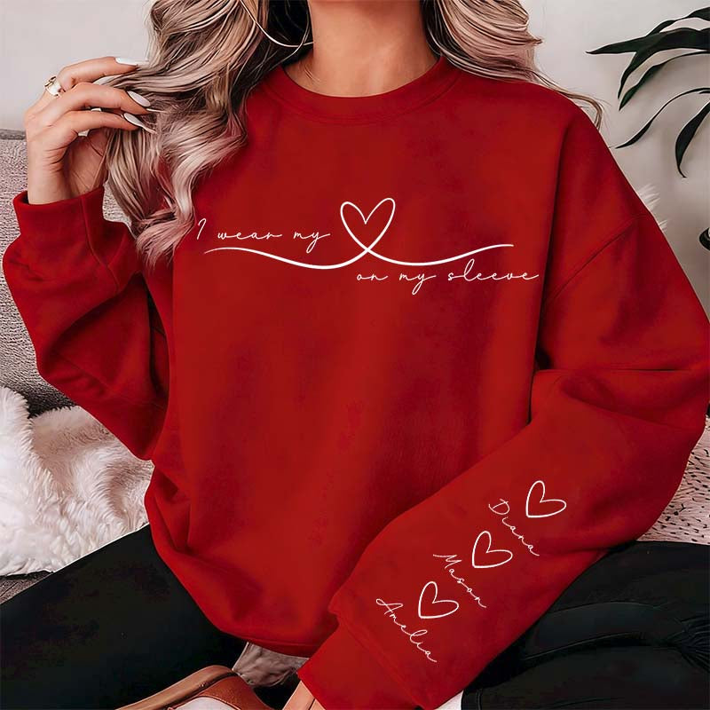 Personalized Mom Heart On My Sleeve Sweatshirt