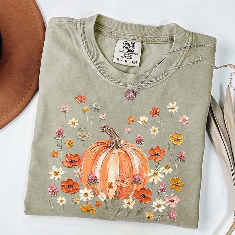 Autumn Floral Wildflower Pumpkin Season T-Shirt