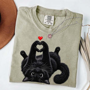 Cute Black Cat Heart Paws T-Shirt