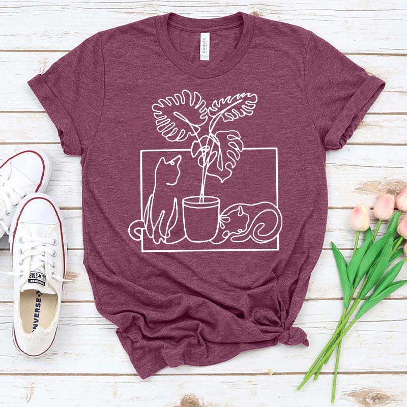 Minimalist Cat Plant T-Shirt