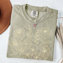 Vintage Pressed Flowers Minimalist Line T-Shirt