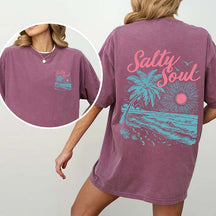 Salty Soul Sunset Beach Palm T-Shirt