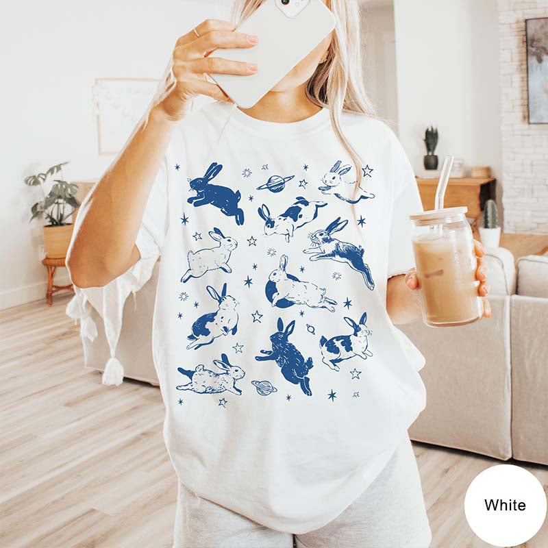 Bunnies in Space Retro Rabbit T-Shirt