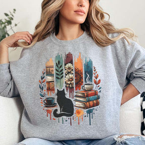 Cat Book Reading Gift Sweatshirt