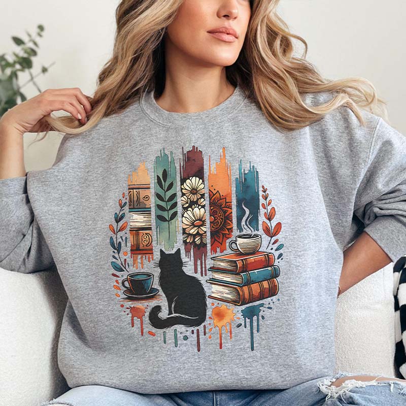 Cat Book Reading Gift Sweatshirt