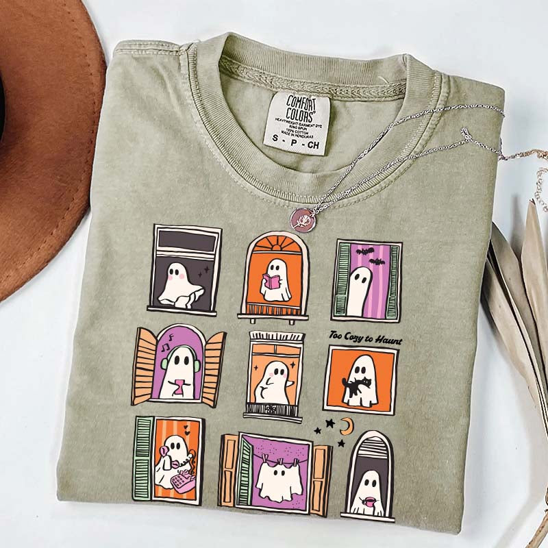 Too Cozy To Haunt Ghost Window T-Shirt