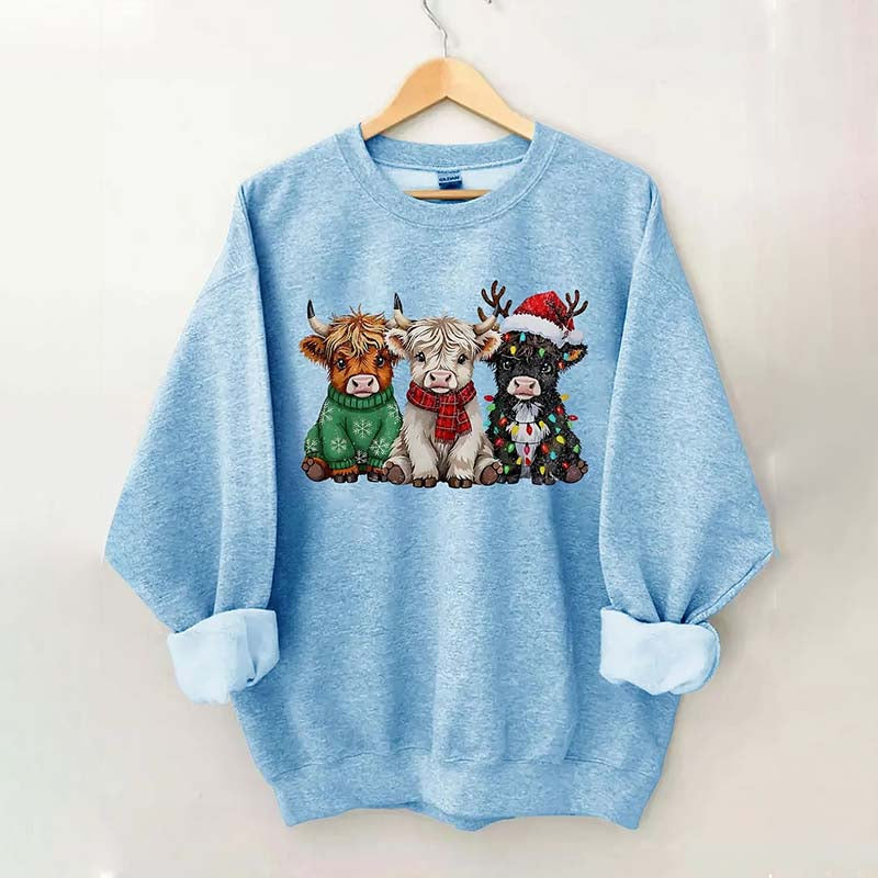 Rustic Highland Cows Christmas Sweatshirt