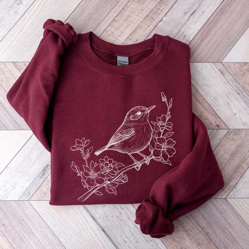 Cute Botanical Bird Graphic Sweatshirt