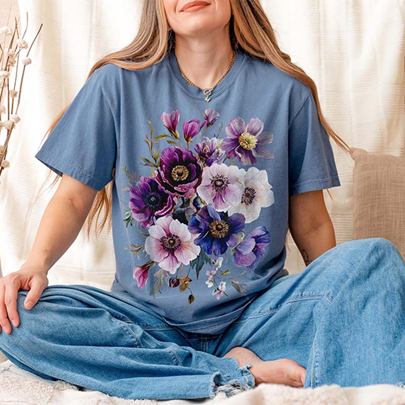 Botanical Purple Floral Anemones T-Shirt