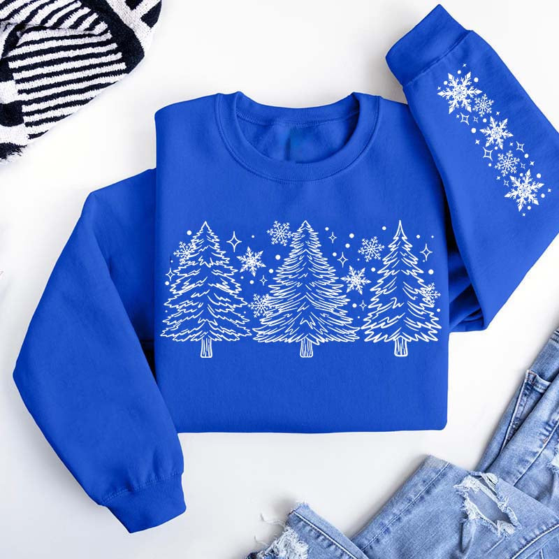 Christmas Snow Trees With Sleeve Sweatshirt
