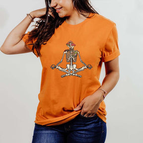 Skeletons Yoga Meditation Mushrooms And Flowers T-Shirt