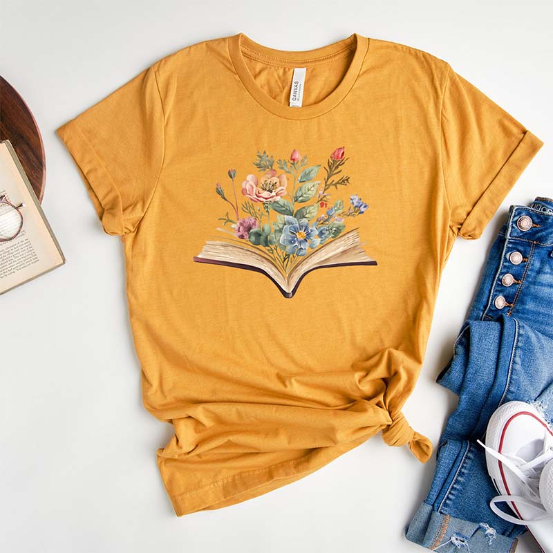 Watercolor Flowers Book T-Shirt