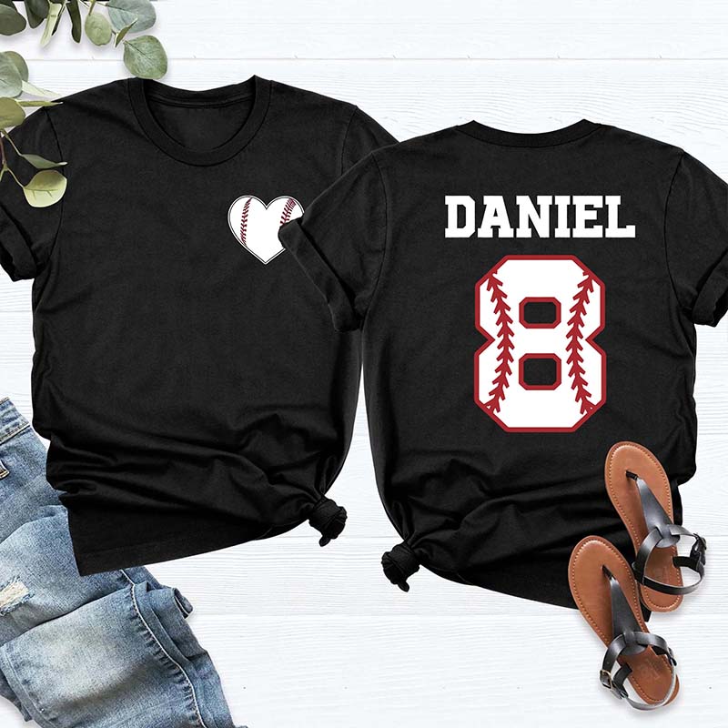 Custom Team Number And Name Baseball Heart T-Shirt