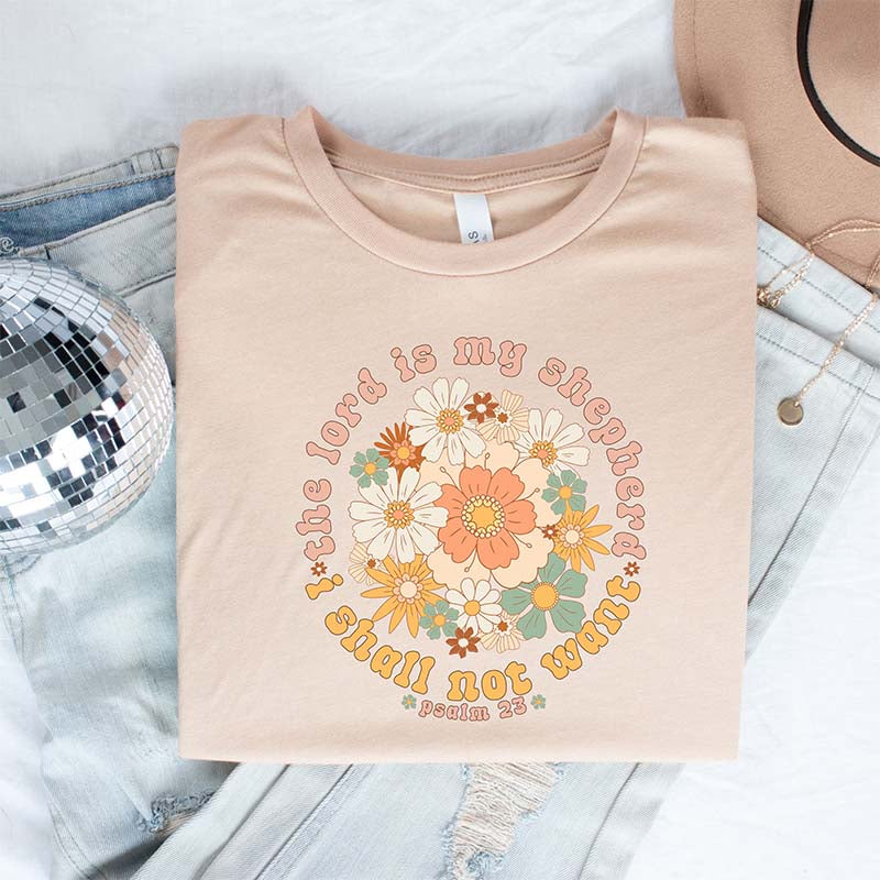 Boho Retro Floral Psalm 23 Faith T-Shirt