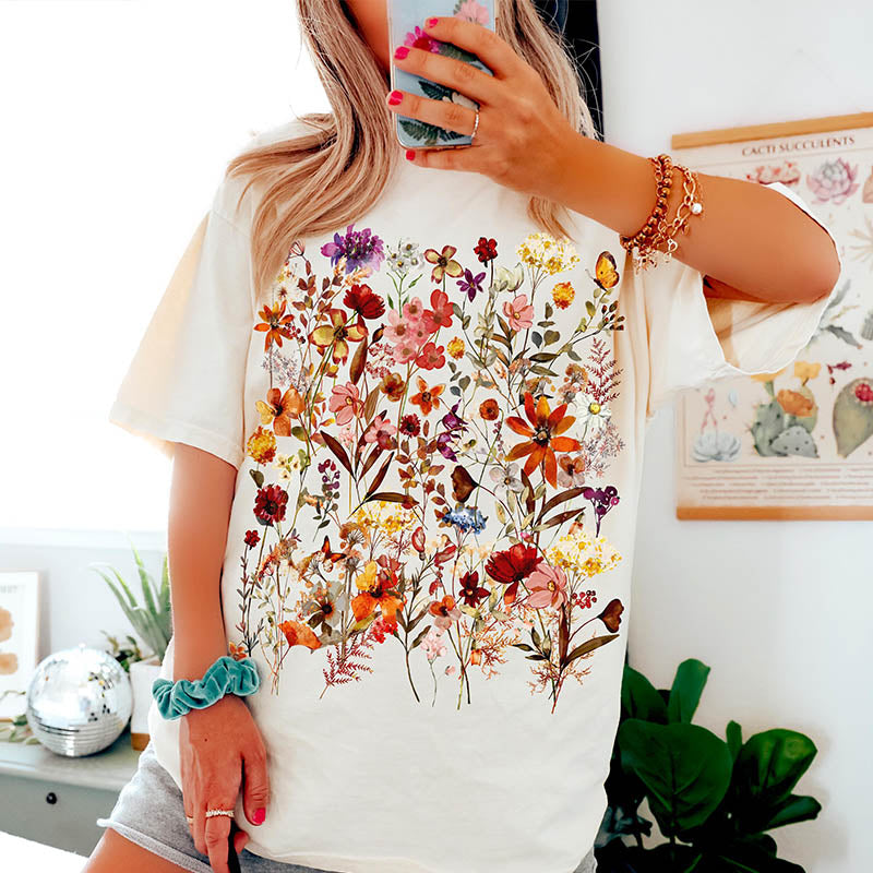 Vintage Pressed Flowers Market Boho Cottagecore T-Shirt