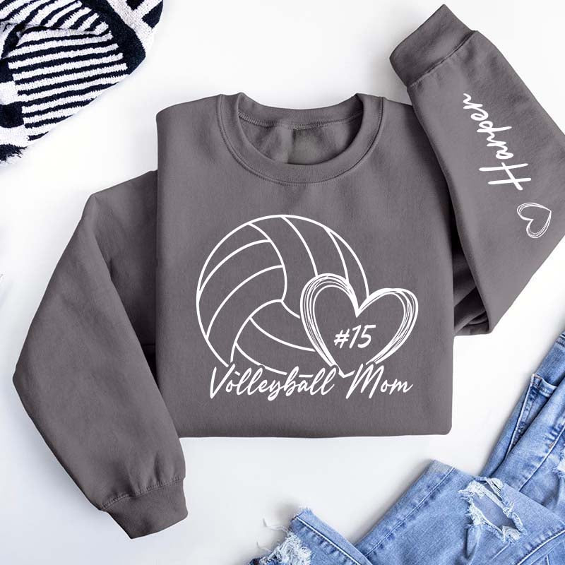 Personalized Volleyball Mom Name On Sleeve Sweatshirt