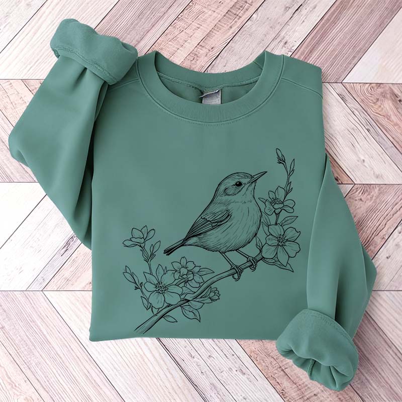 Cute Botanical Bird Graphic Sweatshirt