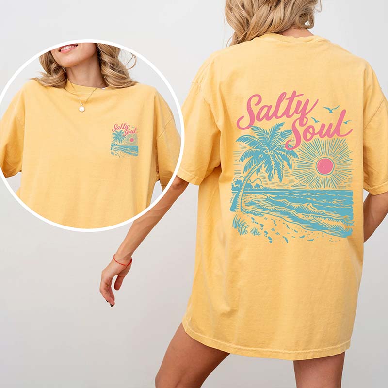 Salty Soul Sunset Beach Palm T-Shirt