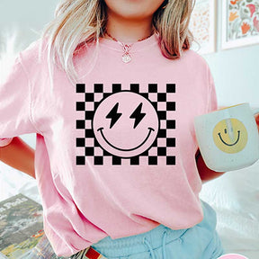 Comfort Colors Checkered Pattern Smile Face T-Shirt