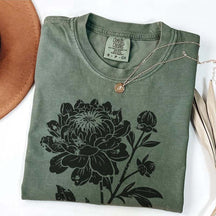 Vintage Linocut Flower Peonies T-Shirt