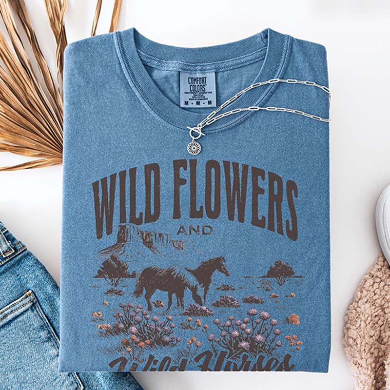 Women Vintage Wild Flowers T-Shirt