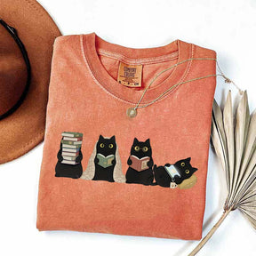 Black Cats Reading T-Shirt