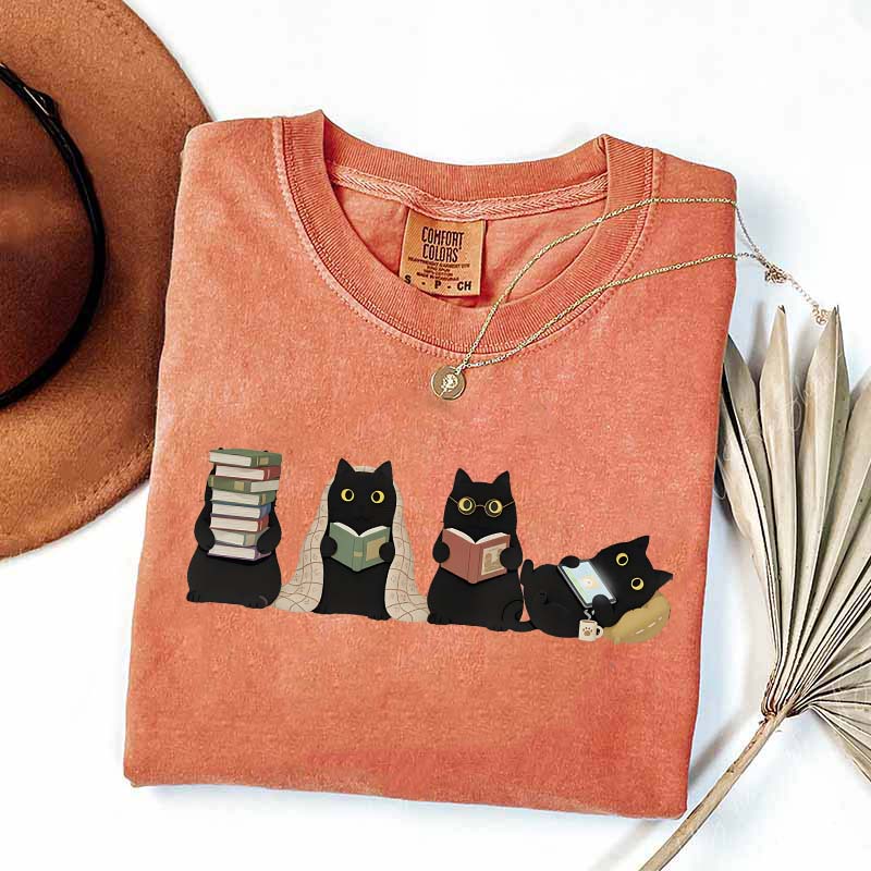 Black Cats Reading T-Shirt