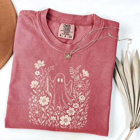 Comfort Colors Floral Ghost Halloween Cute T-Shirt