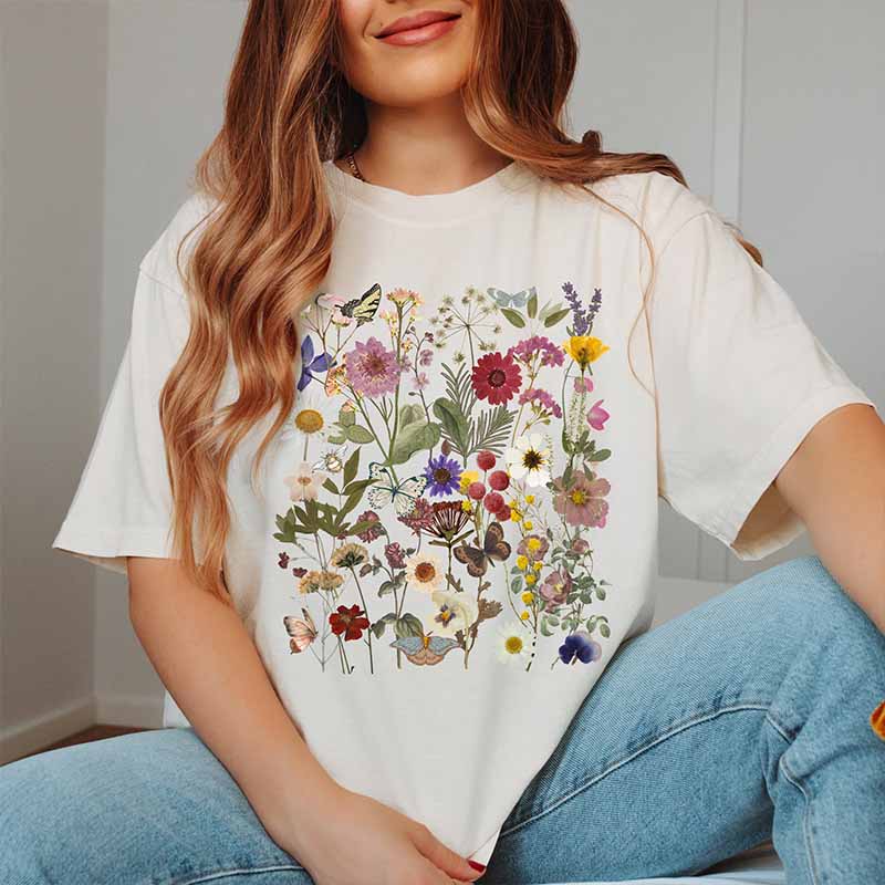 Vintage Pressed Flowers Cottagecore Blossom T-Shirt
